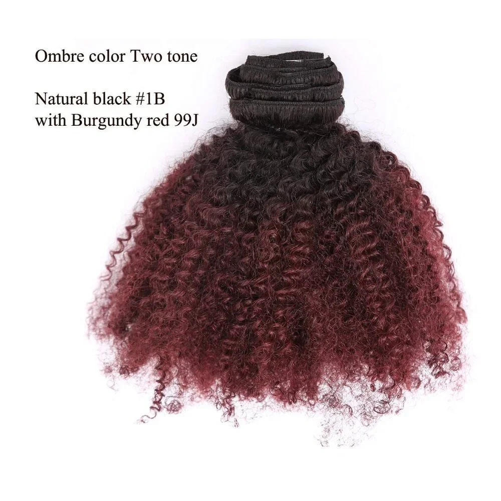 Human Hair Curly Clip Ins Afro Kinky Curly 10in Ombre Black to Red